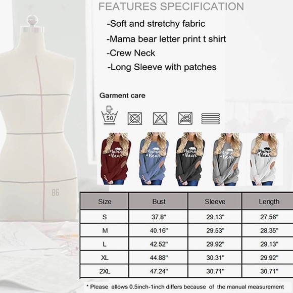 Mama Bear Loose Crew Neck Patch Sleeve Top - Picture 6 of 6